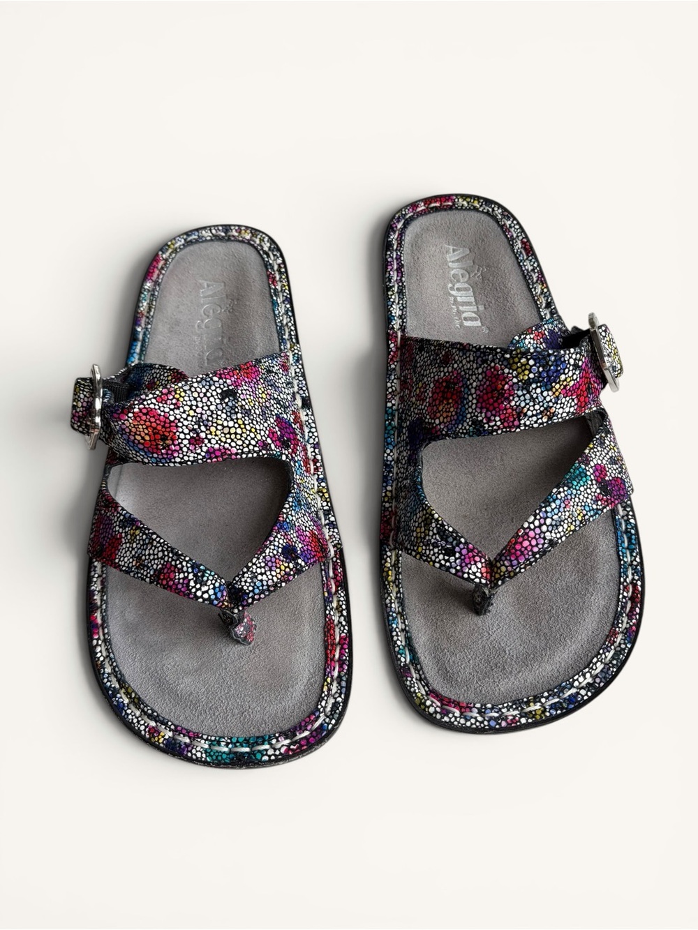 Alegria Multicolor Floral Mosaic Strap Sandals